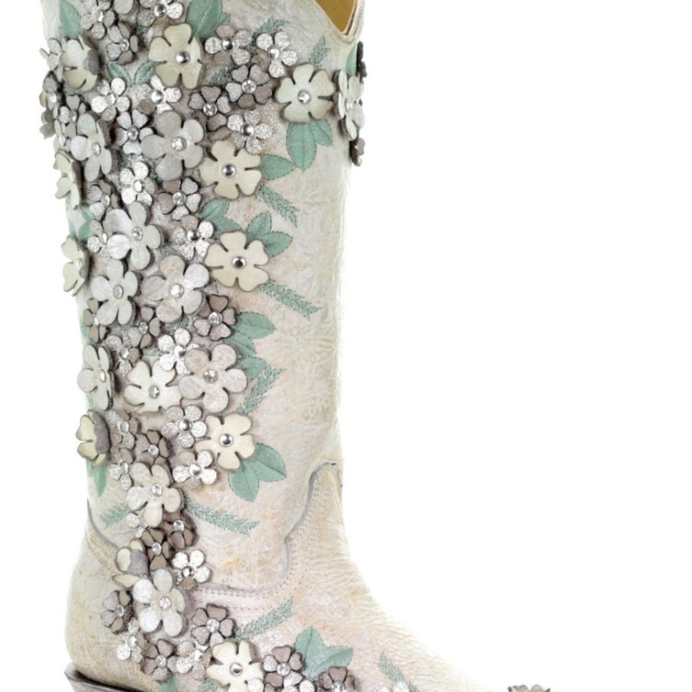 Corral White Floral Overlay & Embroidery & Stud Crystals Boots - Picture 3 of 14